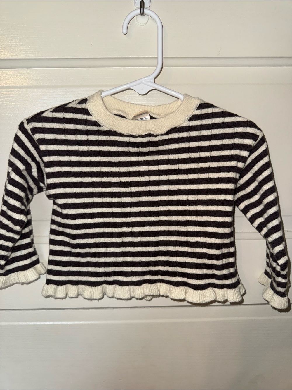 Osh Gosh BG’osh Striped Ruffle-Hem Sweater Top in Black & Cream